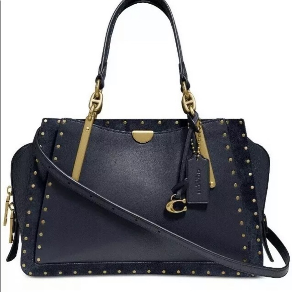Coach Dreamer Border Rivets Mixed 35617 Leather Navy/Gold Satchel